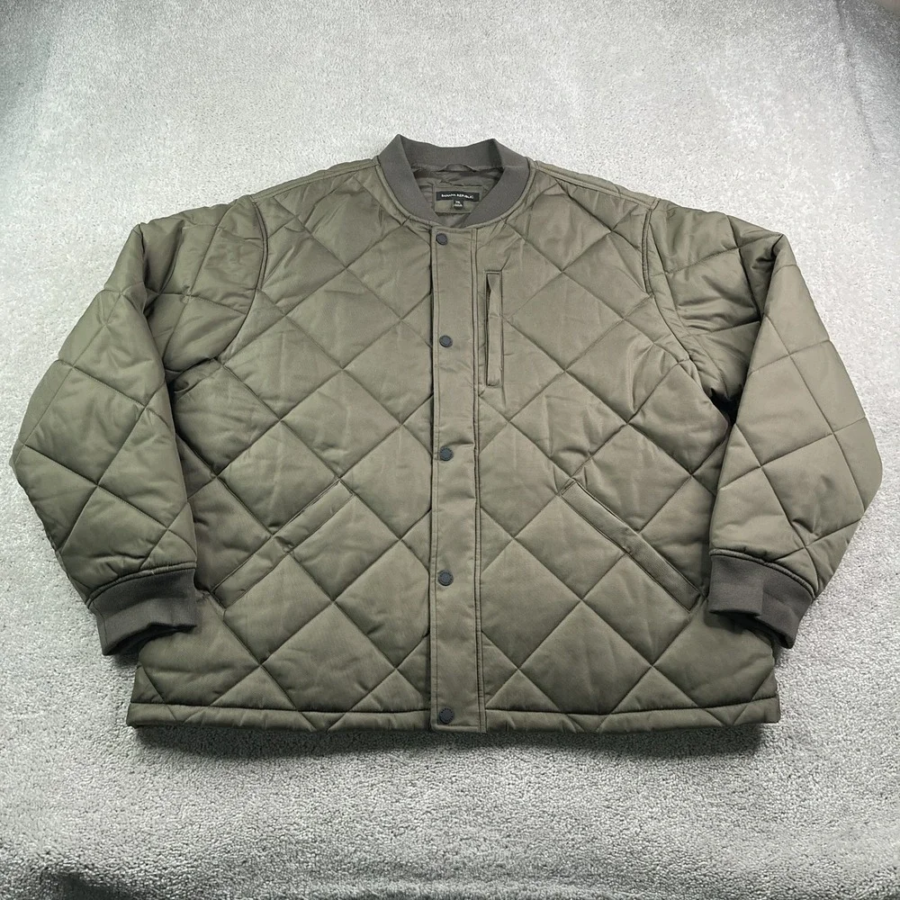 Banana Republic Jacket Mens XXL Olive Green Quilted Bomber Snap Zip Up Coat
